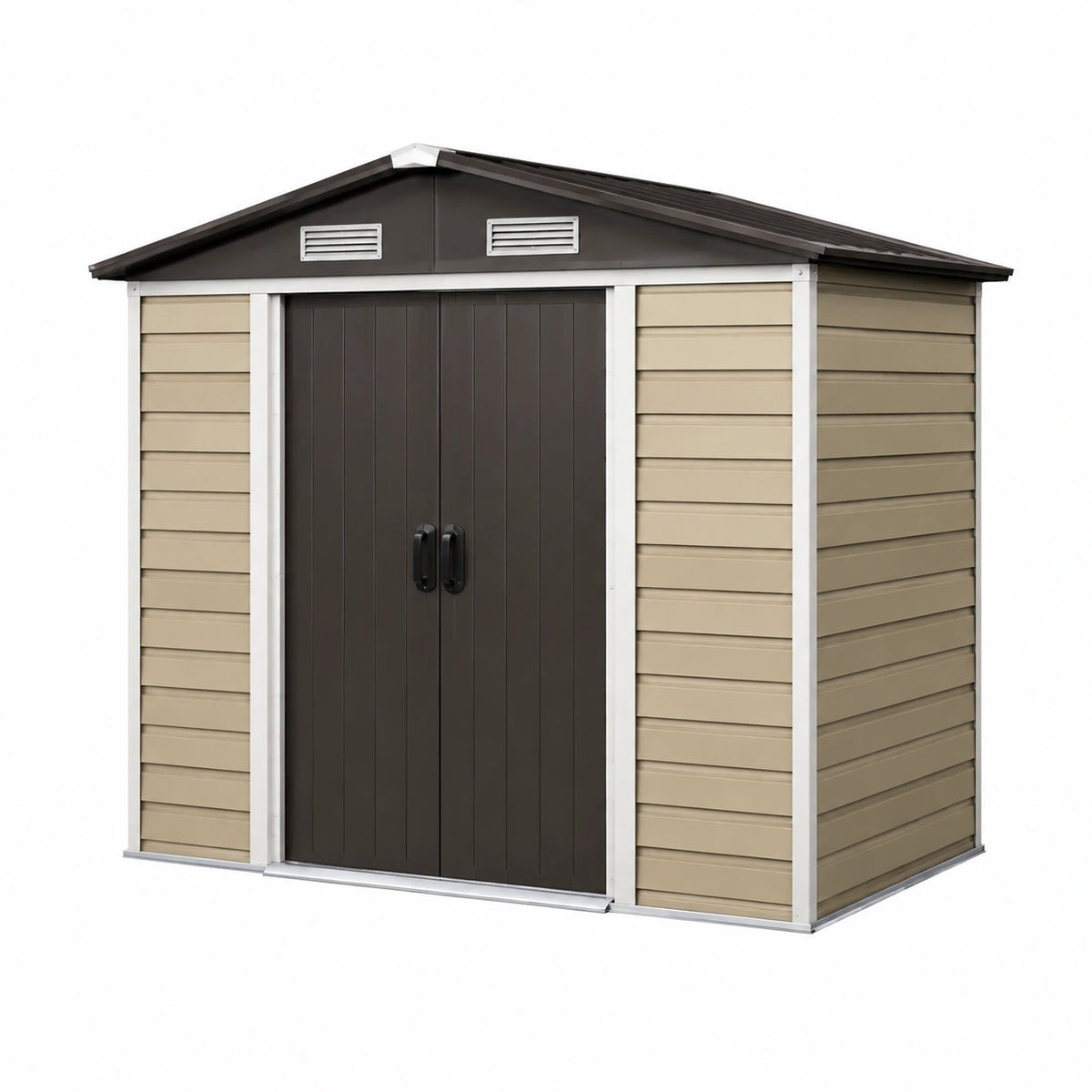 Abri de jardin 213 x 127 x 185 cm en résine beige marron avec double porte ventilé