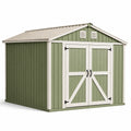 Abri de jardin 213 x 130 x 185 cm en acier vert et blanc à double porte ventilé
