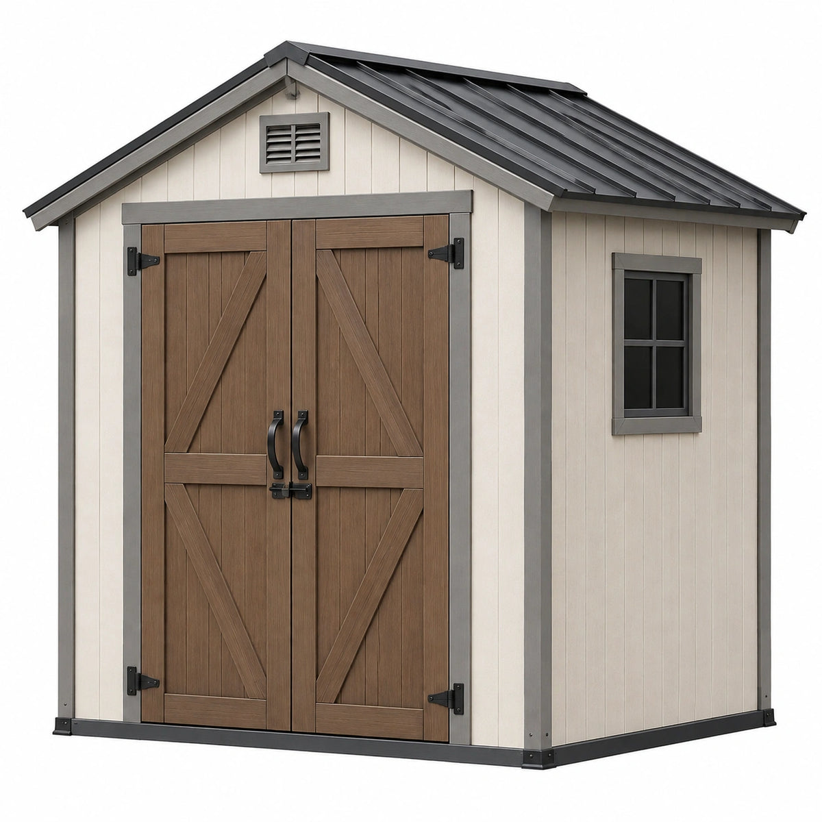 Abri de jardin 210 x 130 x 210 cm en panneaux synthétiques beige et marron avec double porte