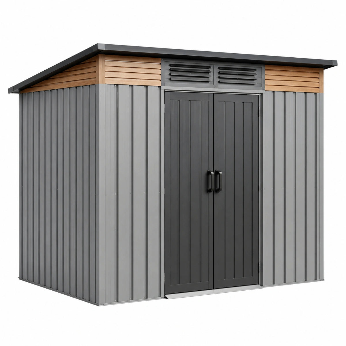 Abri de jardin 213 x 130 x 185 cm en acier gris anthracite avec portes doubles et aérations