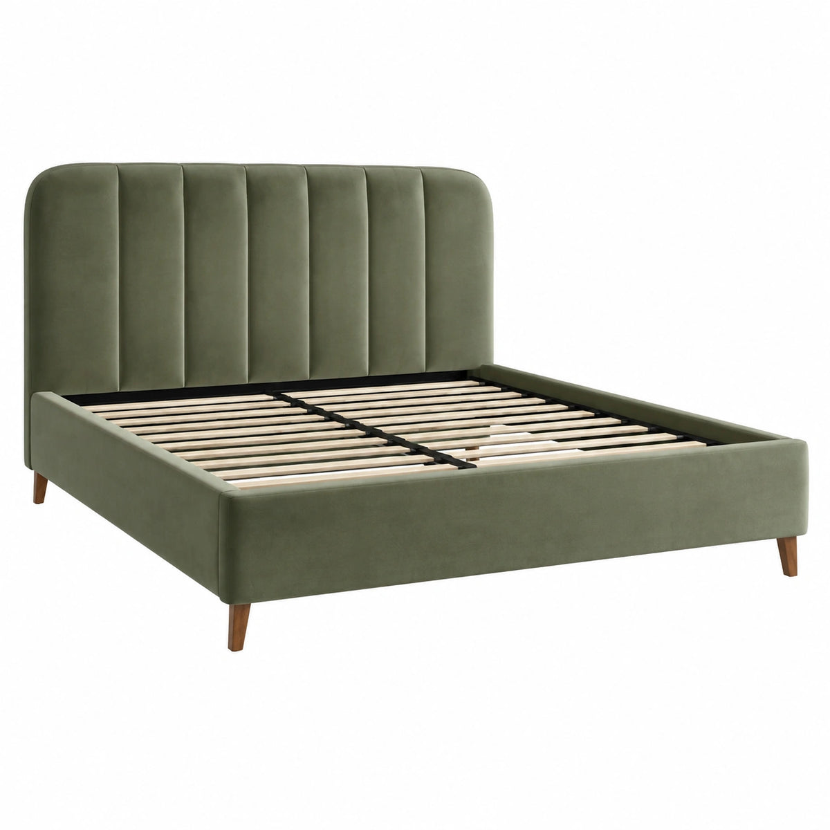 Lit 160 x 200 cm en velours vert avec tête de lit capitonnée et sommier à lattes