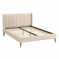 Lit double 160 x 200 cm en tissu beige avec sommier à lattes tête de lit capitonnée