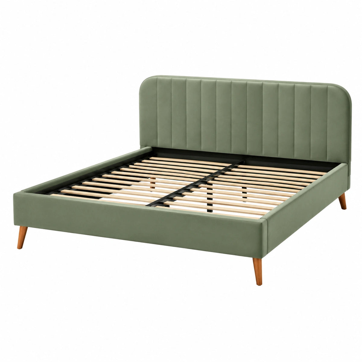 Lit 160 x 200 cm en tissu vert avec sommier à lattes style contemporain