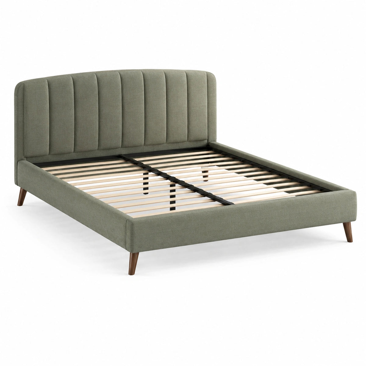 Lit double 160 x 200 cm en tissu vert sauge avec sommier à lattes style contemporain