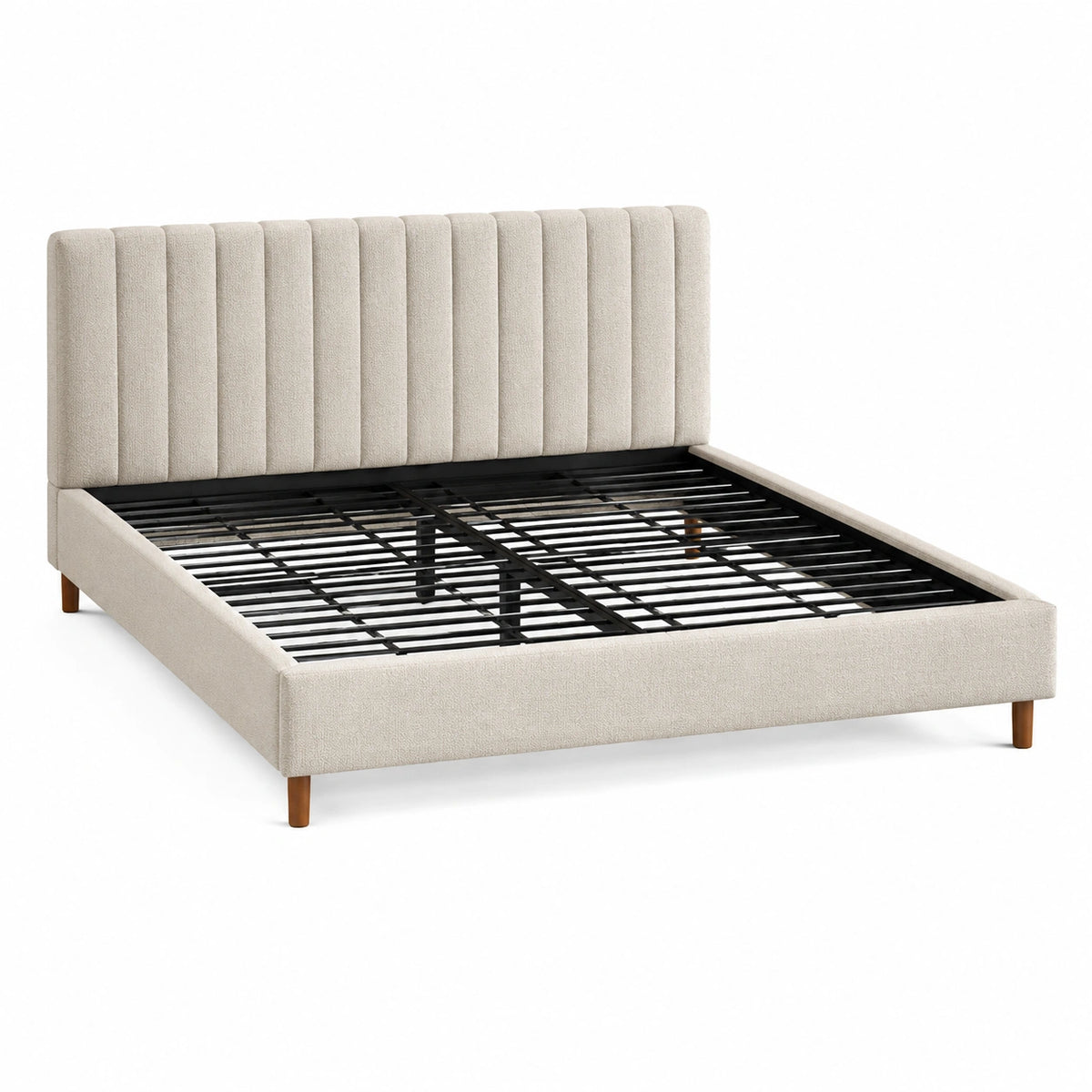 Lit 160 x 200 cm en tissu beige avec sommier à lattes style contemporain
