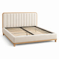 Lit double 160 x 200 cm en bois et tissu beige - sommier à lattes style contemporain