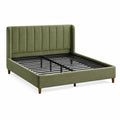 Lit double 160 x 200 cm en tissu vert olive avec sommier à lattes style contemporain