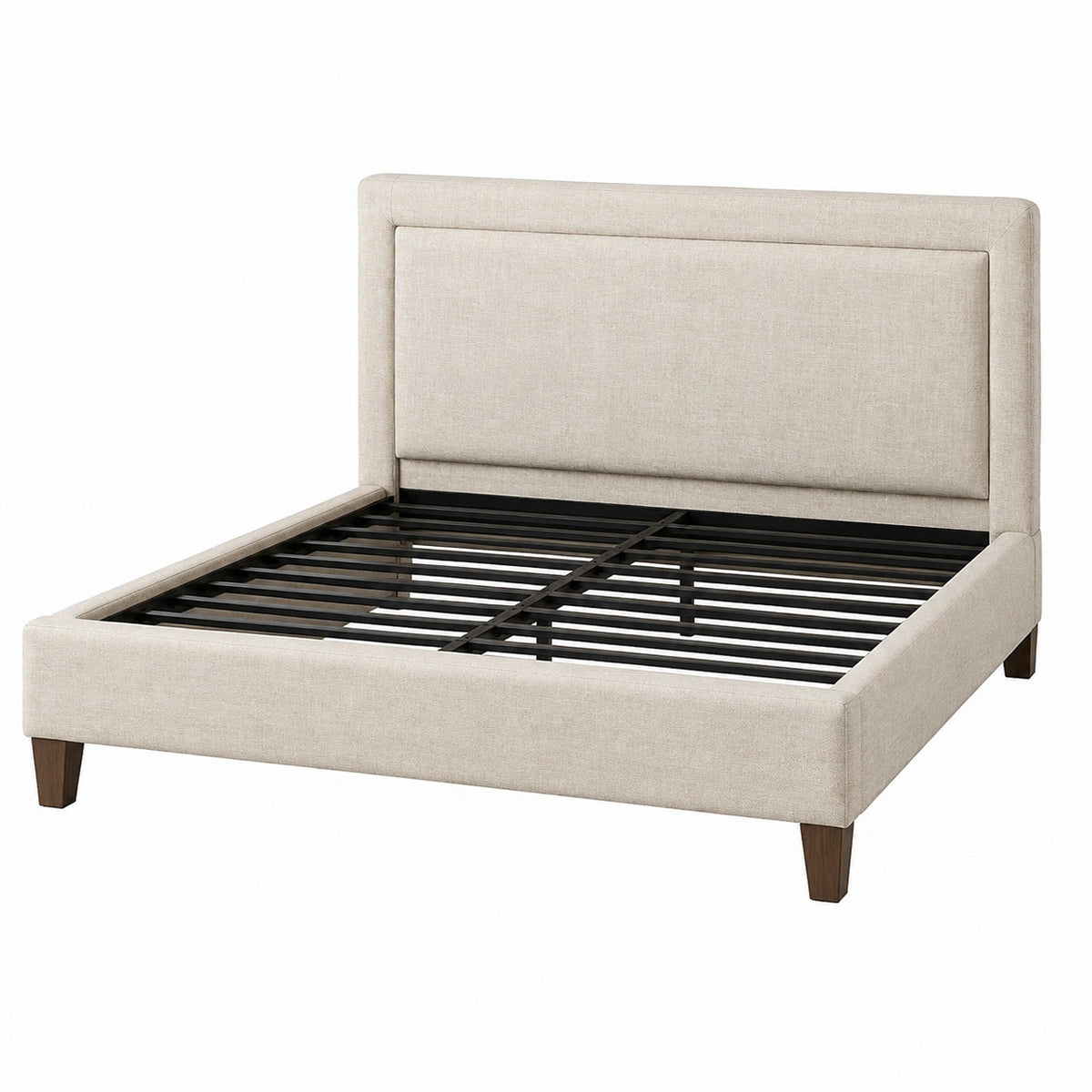 Lit double 160 x 200 cm en tissu beige avec sommier à lattes style contemporain