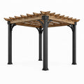 Pergola 300 x 300 x 250 cm en bois et acier noir - Structure de jardin à lattes ajourées