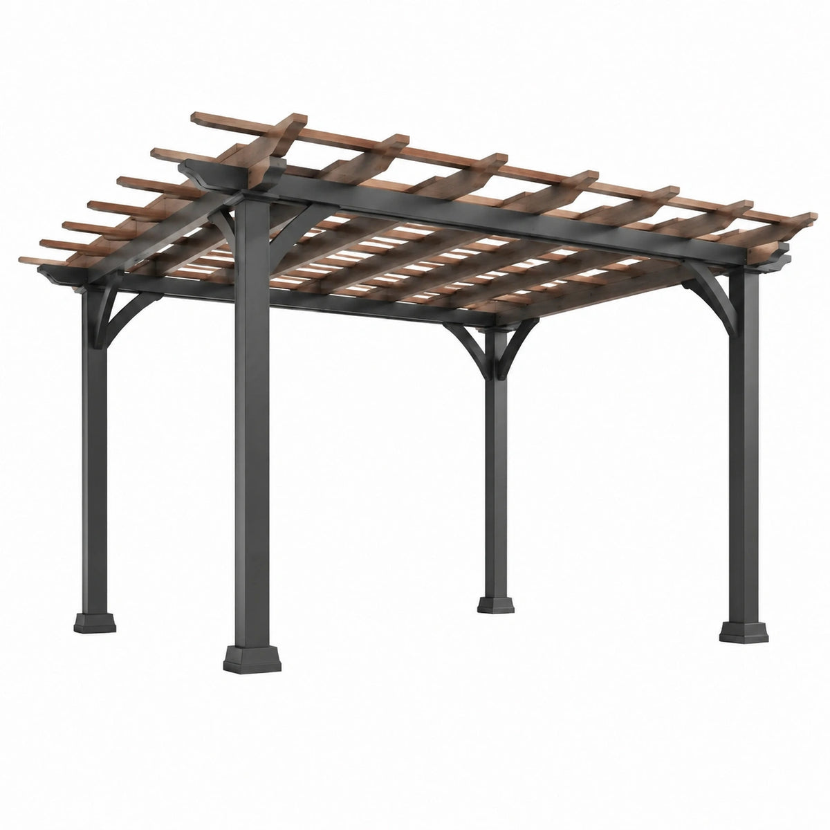 Pergola de jardin 300 x 300 x 240 cm en acier noir et lattes effet bois