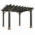 Pergola de jardin 360 x 360 x 250 cm en bois noir et marron - toit à lattes style traditionnel