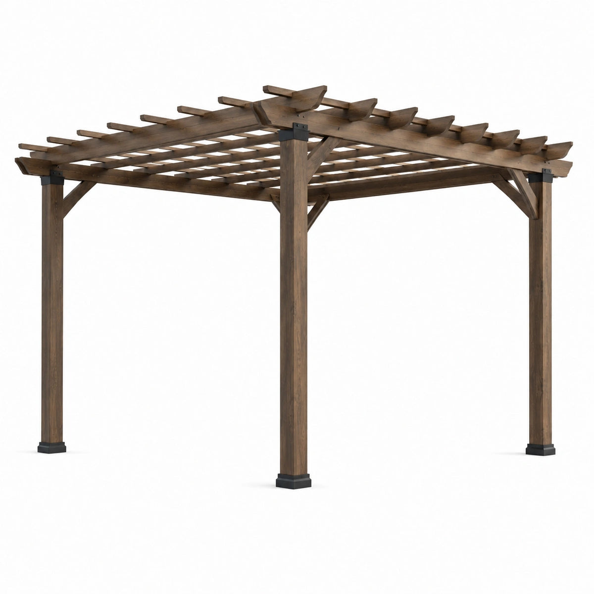Pergola de jardin 300 x 300 x 240 cm en bois marron à toiture ajourée