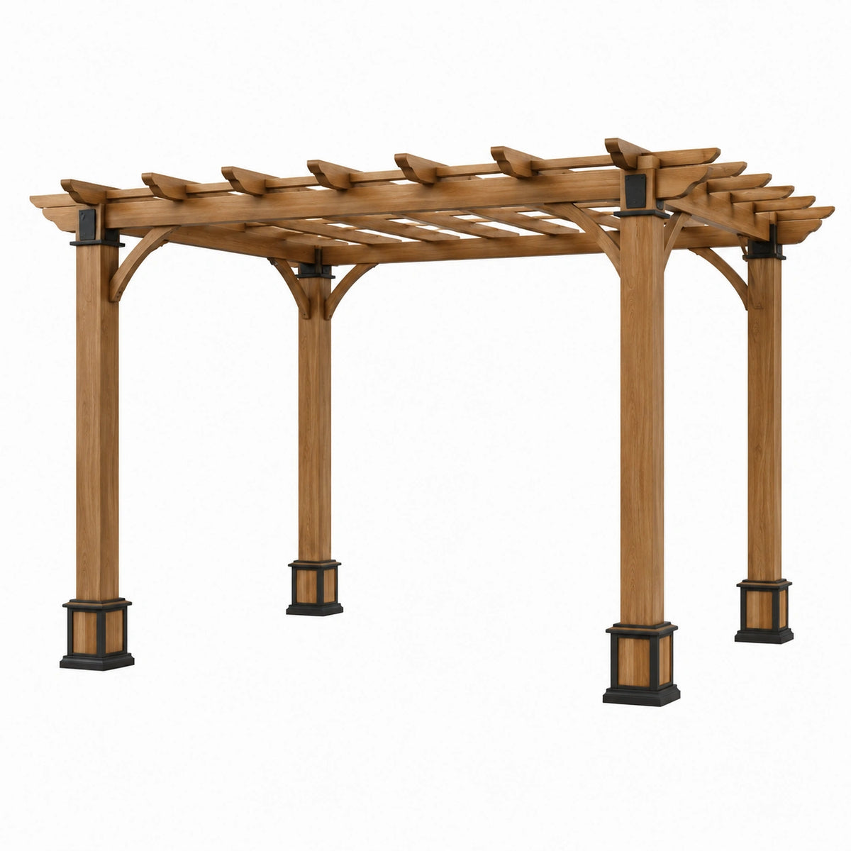 Pergola de jardin 360 x 360 x 250 cm en bois brun avec structure ajourée