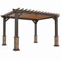 Pergola de jardin 360 x 360 x 250 cm en bois marron avec poteaux effet pierre style rustique