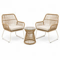 Salon de jardin 3 pièces 2 fauteuils et table basse 68 x 74 x 83 cm fibres tressées beige style naturel