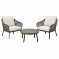 Salon de jardin 2 fauteuils et table ronde 80 cm en métal et cordage vert beige style contemporain