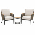 Salon de jardin 2 fauteuils et table ronde diamètre 50 cm en métal corde beige style contemporain