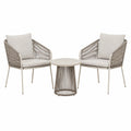Salon de jardin 3 pièces avec 2 fauteuils et table ronde 60 cm en métal et corde beige style contemporain