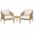 Salon de jardin 2 fauteuils et table ronde diamètre 50 cm bois corde beige style naturel