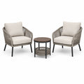Salon de jardin 2 fauteuils et table ronde 60 cm en corde tressée gris beige contemporain