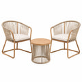 Salon de jardin 2 fauteuils et table ronde 50 cm en bois et corde beige style bohème