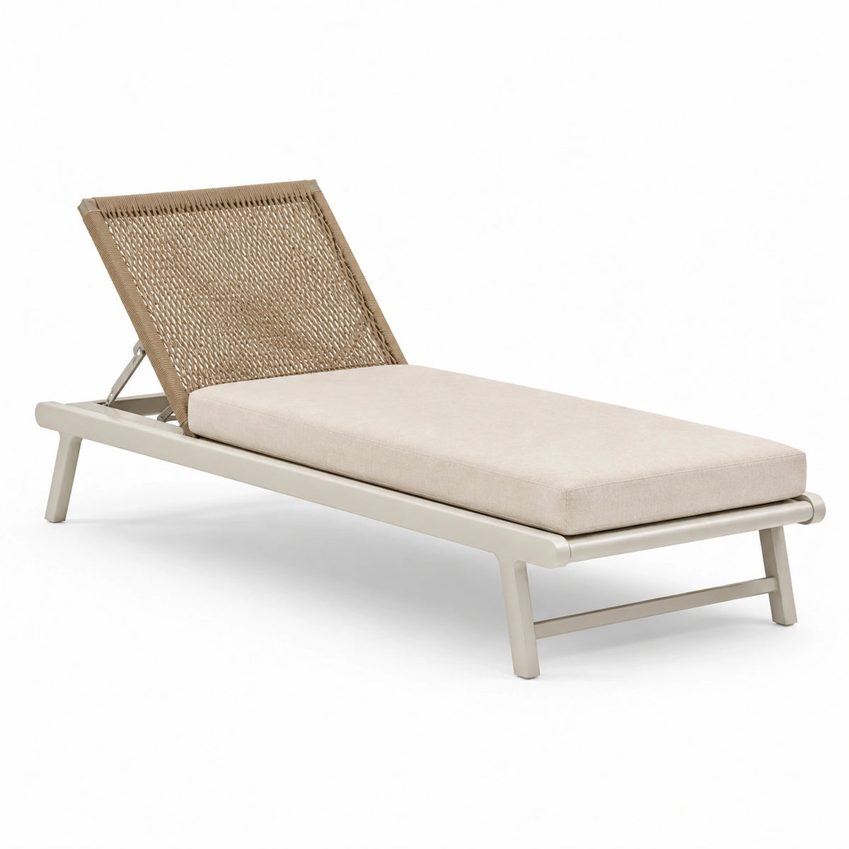 Bain de soleil 200 x 70 cm métal et corde beige pour extérieur dossier inclinable