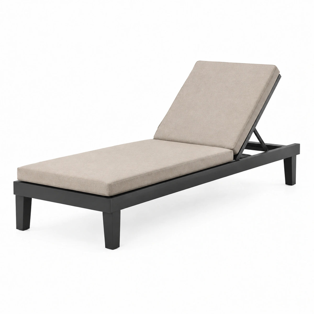 Bain de soleil 195 x 65 x 88 cm métal noir et tissu beige dossier réglable extérieur