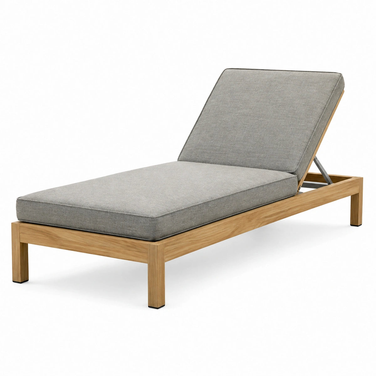 Bain de soleil 200 x 70 cm en bois gris avec dossier inclinable style contemporain
