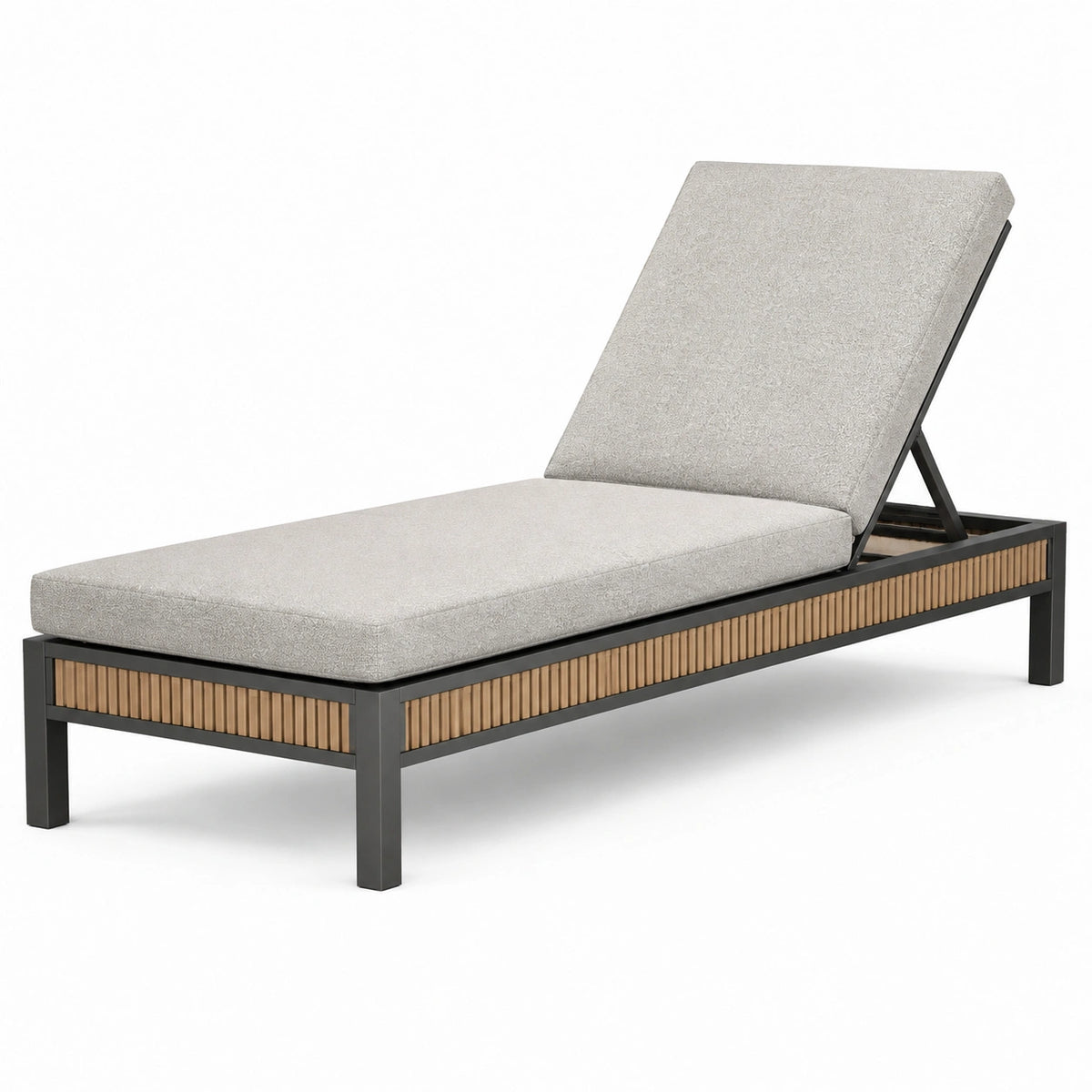 Bain de soleil 200 x 70 cm en métal noir et textile beige à dossier réglable pour extérieur