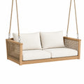 Balancelle suspendue 2 places 130 x 70 x 60 cm en bois beige avec tressage en corde style bohème