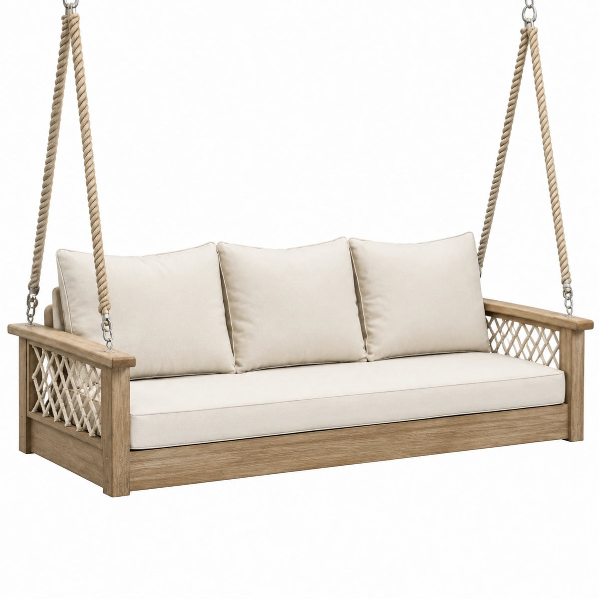 Balancelle de jardin 180 x 80 x 65 cm en bois beige suspendue style bohème