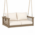 Balancelle suspendue 130 x 75 x 180 cm en fibre tressée beige style bohème pour terrasse