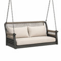 Balancelle de jardin 160 cm en bois gris avec cordage beige suspendue