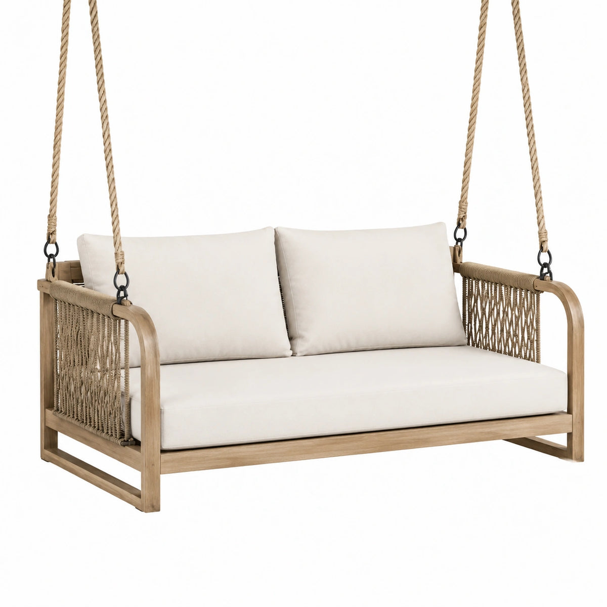 Balancelle suspendue 2 places 130 x 75 x 65 cm en bois beige pour extérieur style bohème